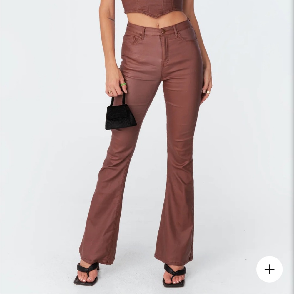 Edikted brown faux leather pants — flare